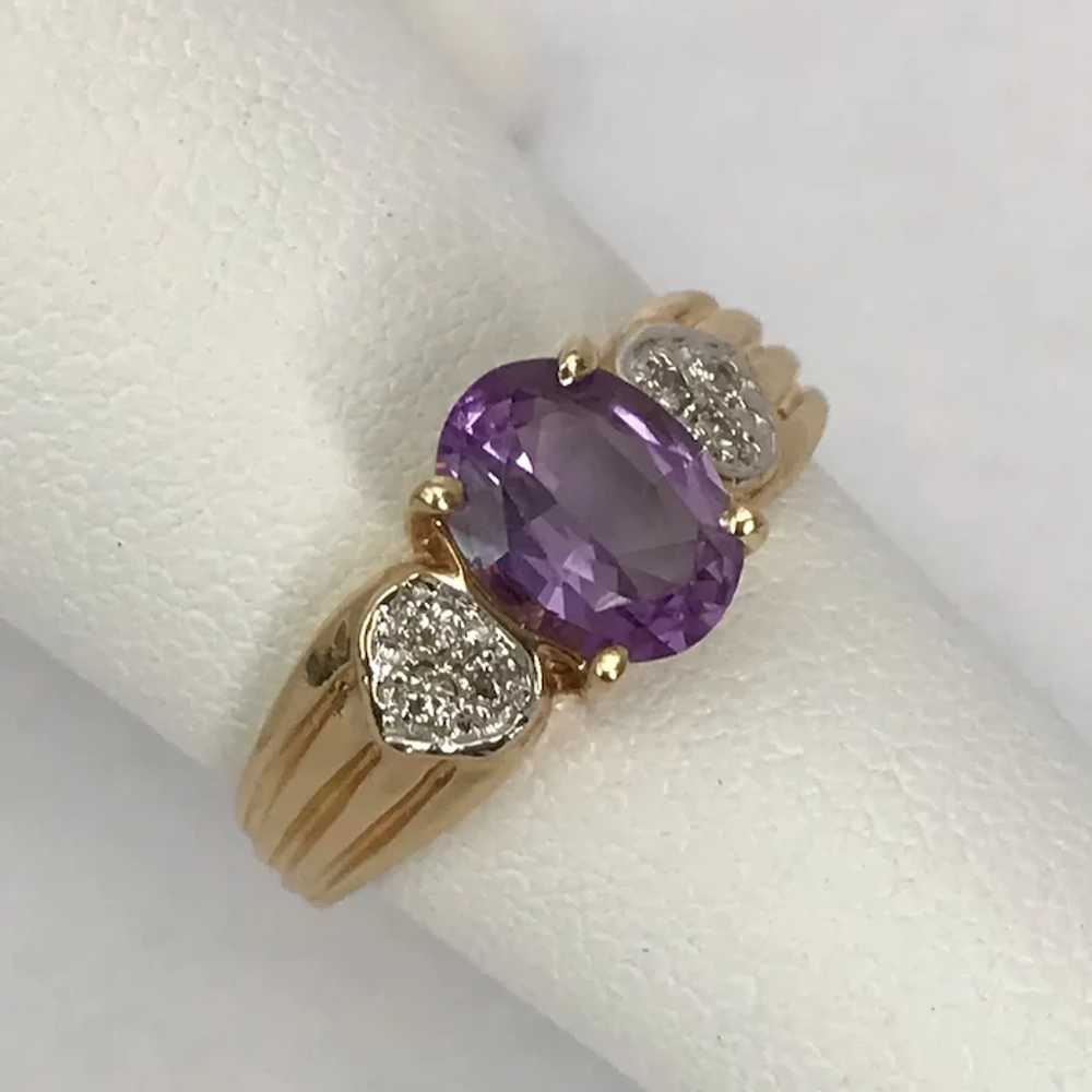 Vintage 14K YG Amethyst and Diamond Ring Size 6-1… - image 7