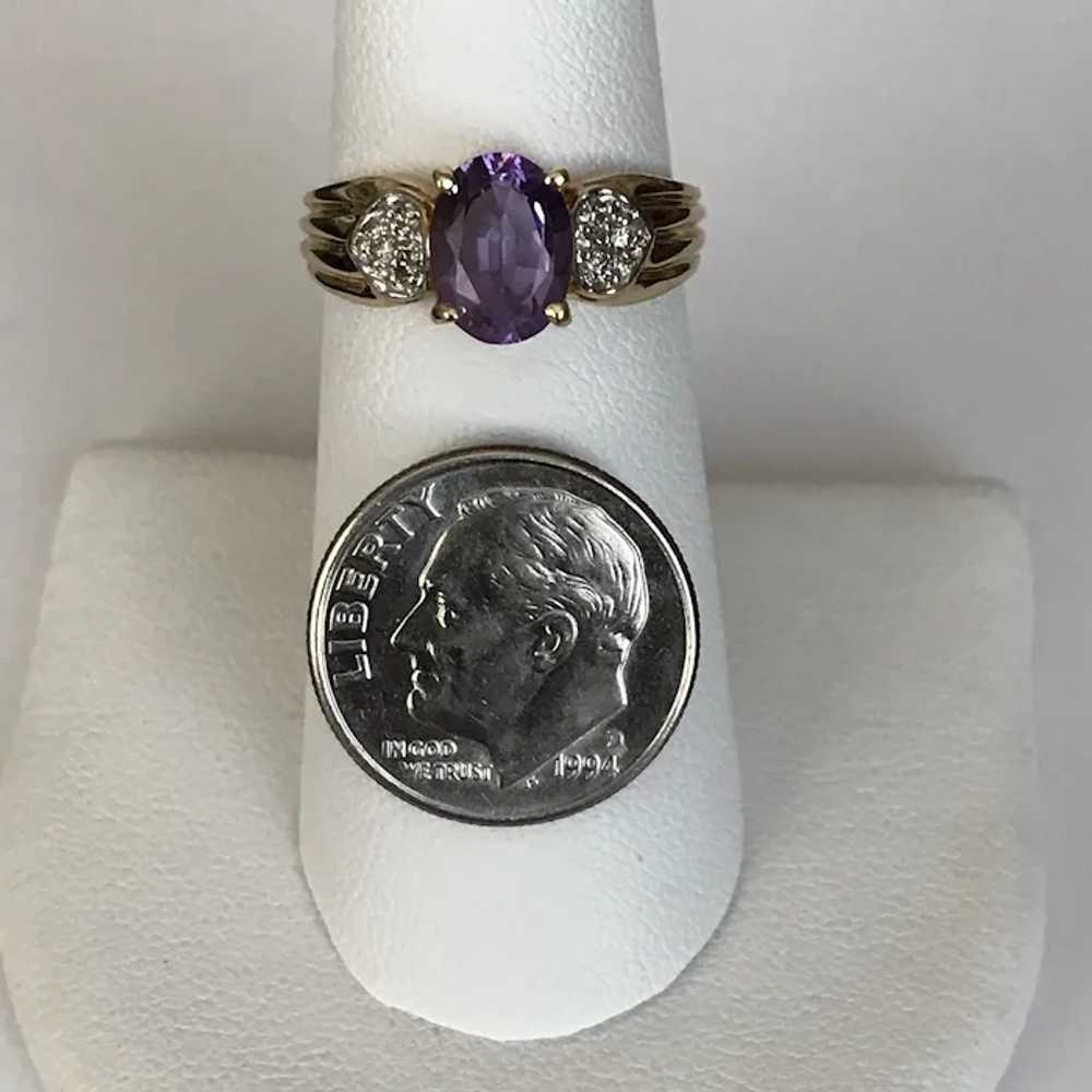 Vintage 14K YG Amethyst and Diamond Ring Size 6-1… - image 9