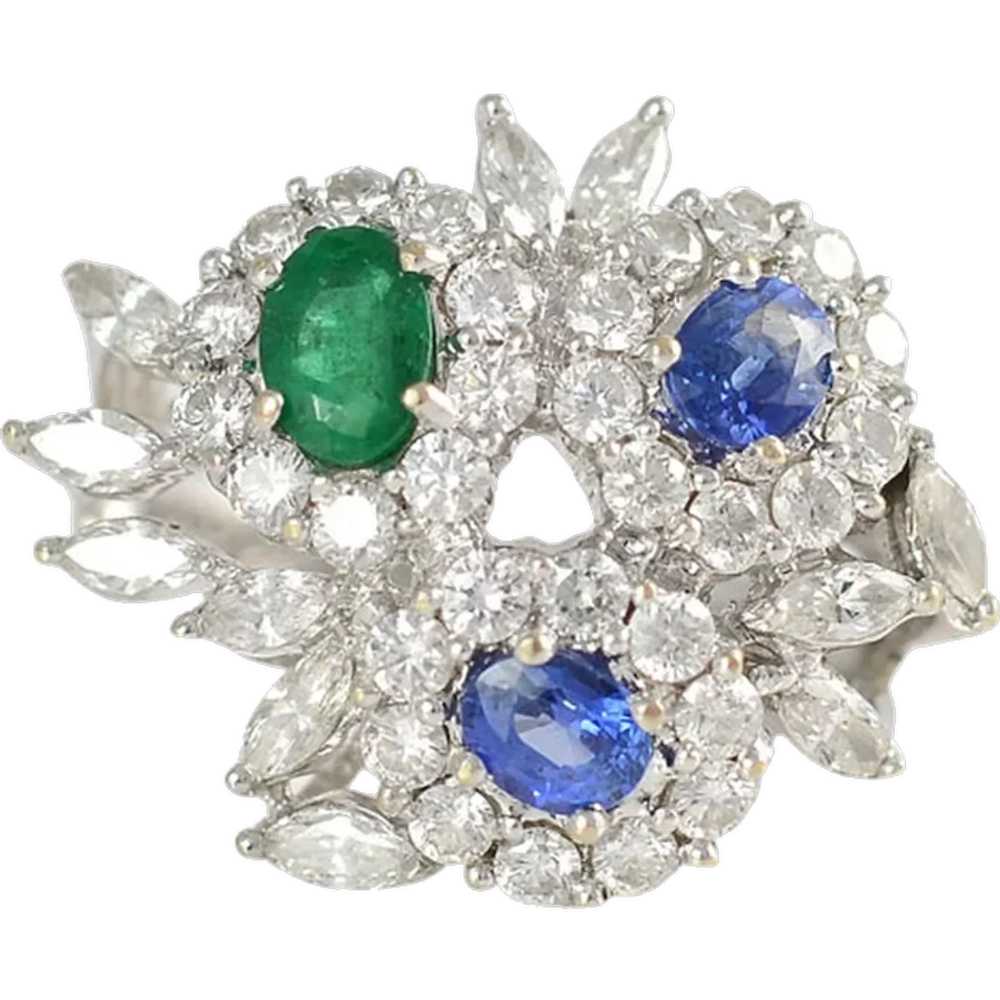 1.37 CTW Diamond Ring with Sapphires and Emerald - image 1