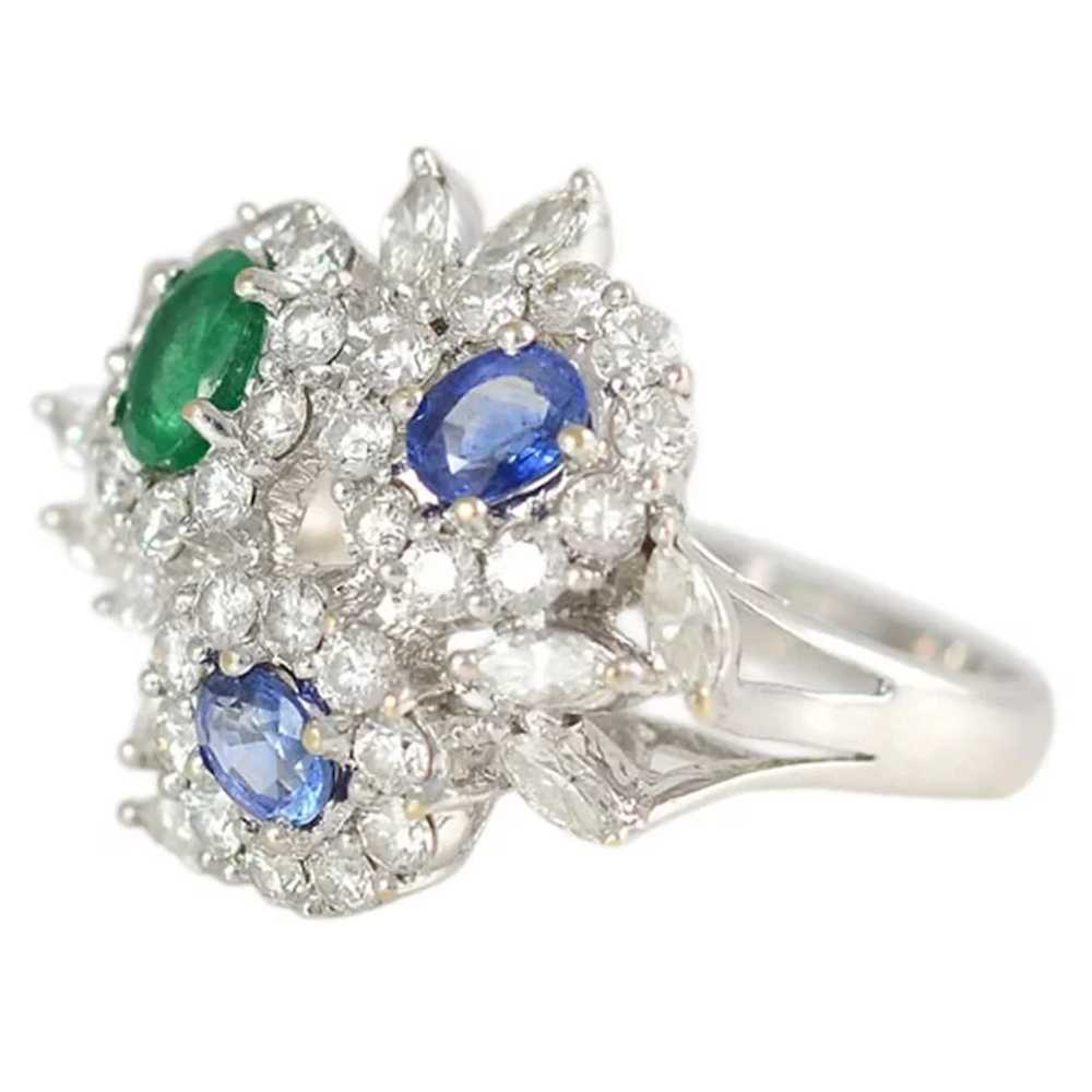 1.37 CTW Diamond Ring with Sapphires and Emerald - image 2