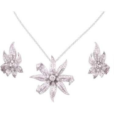 Floral Diamond Platinum Necklace and Earring Set