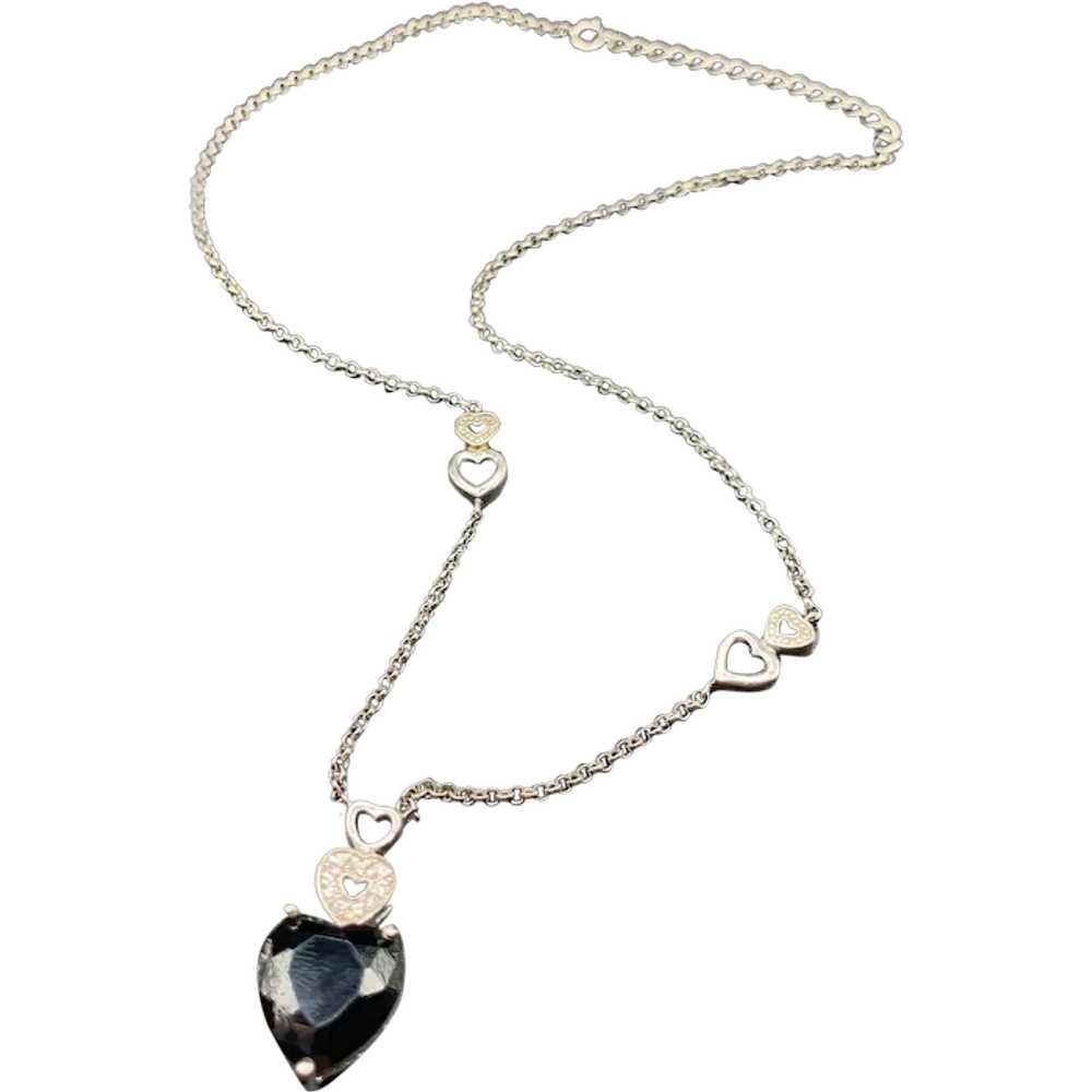 Hematite Heart Necklace Sterling Silver Chain Fac… - image 1