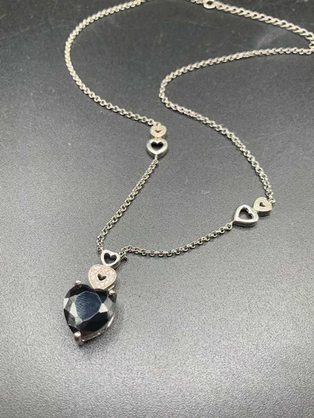 Hematite Heart Necklace Sterling Silver Chain Fac… - image 3