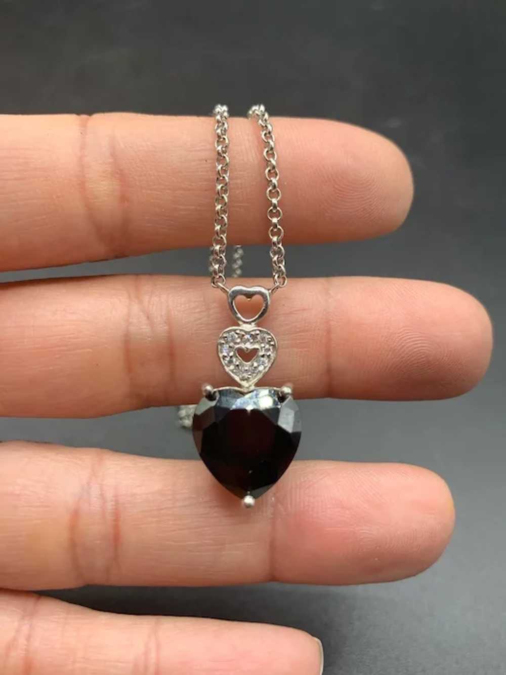 Hematite Heart Necklace Sterling Silver Chain Fac… - image 7