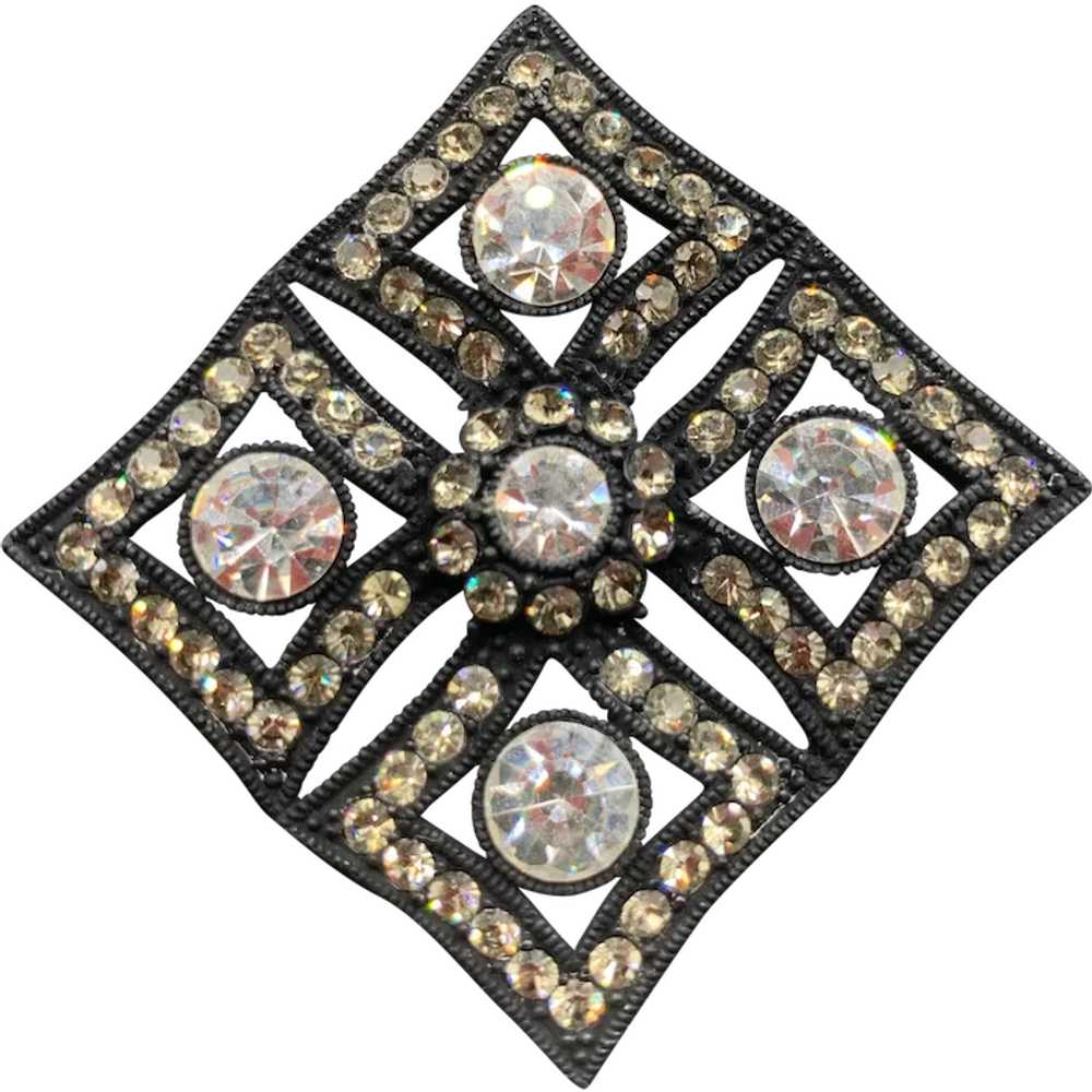 Black and Clear Rhinestones Brooch Maltese Cross … - image 1