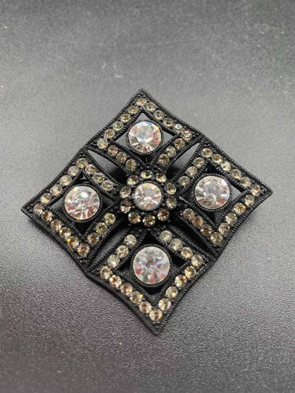 Black and Clear Rhinestones Brooch Maltese Cross … - image 2