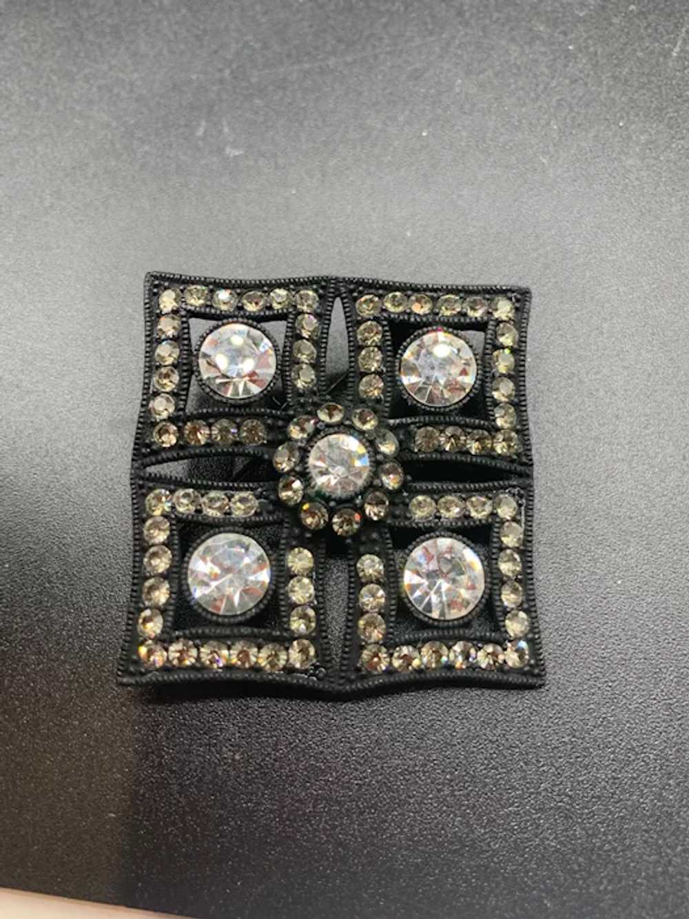 Black and Clear Rhinestones Brooch Maltese Cross … - image 6