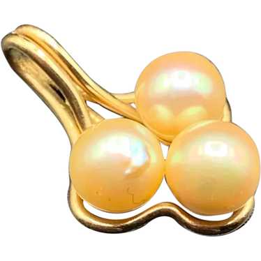14K gold genuine pearls pendant small 6mm triple … - image 1