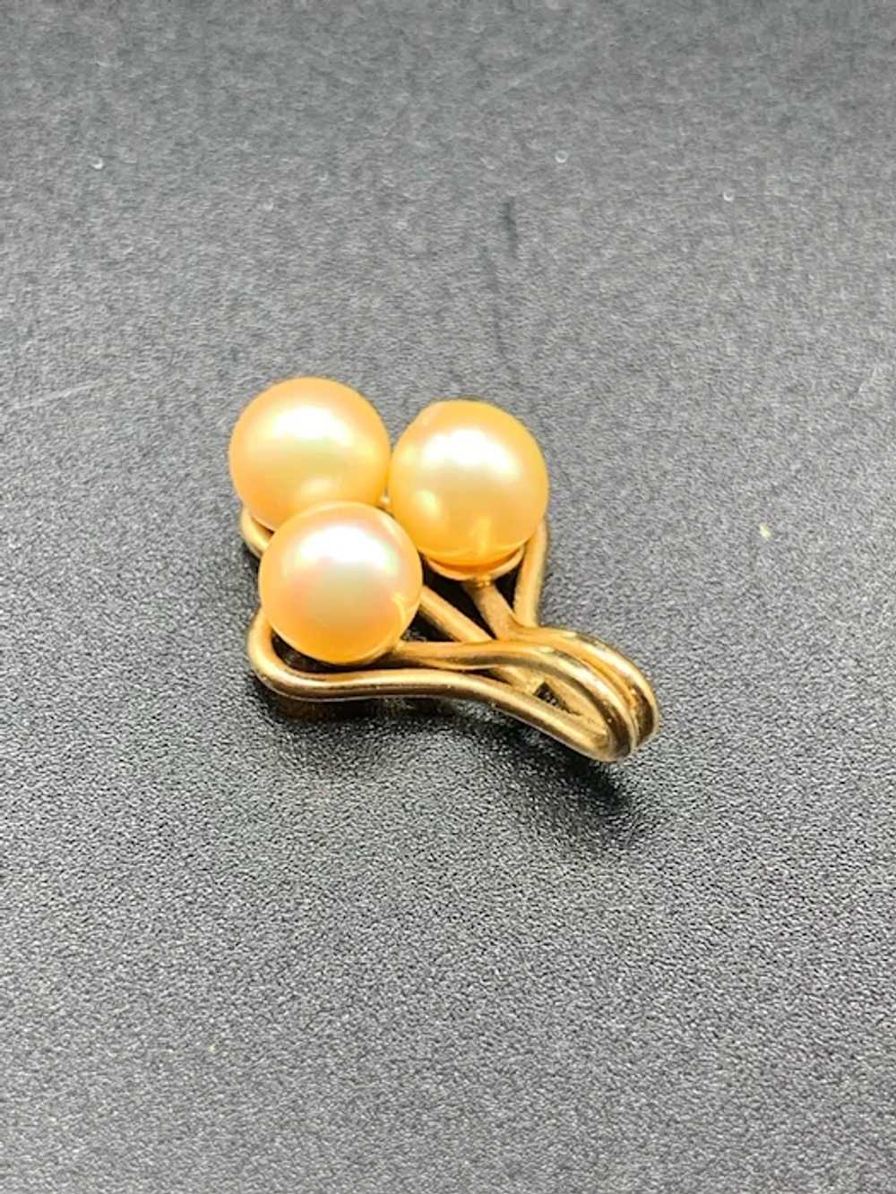 14K gold genuine pearls pendant small 6mm triple … - image 2