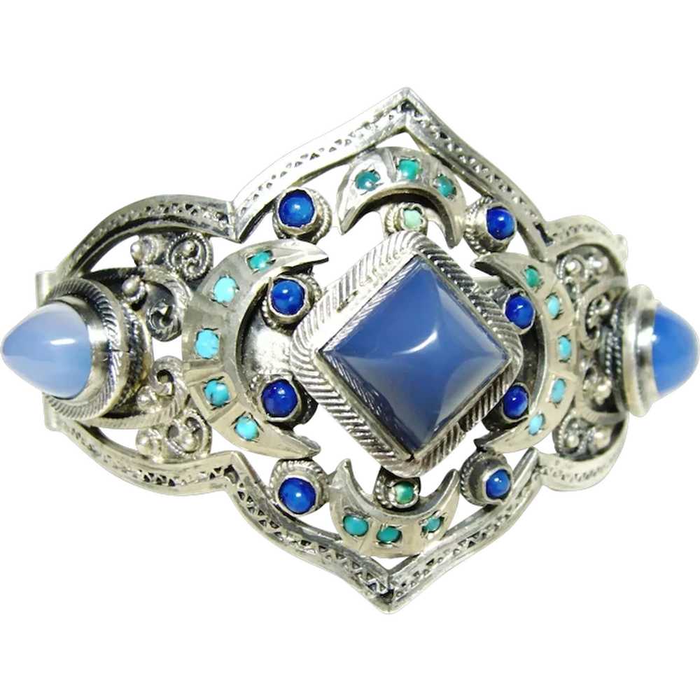 Large Vintage Blue Chalcedony Bracelet - image 1