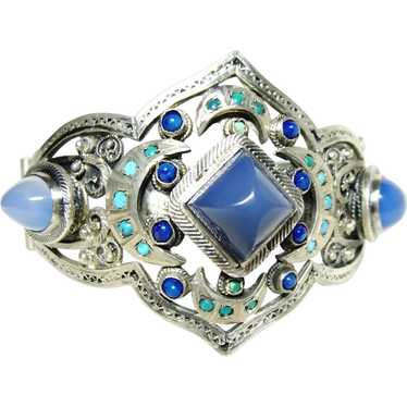 Large Vintage Blue Chalcedony Bracelet - image 1