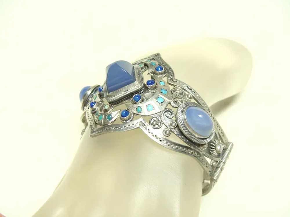 Large Vintage Blue Chalcedony Bracelet - image 2