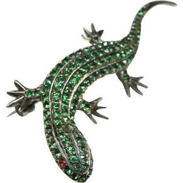 Art Deco Sterling Germany Emerald Paste Gecko Liza