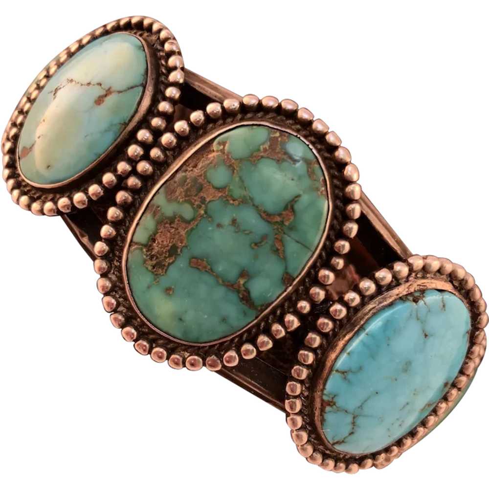 Native American Vintage Turquoise Silver Cuff-Bra… - image 1