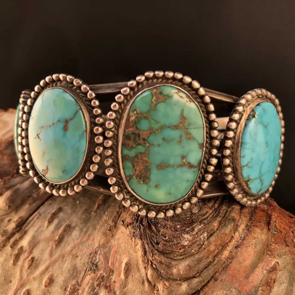 Native American Vintage Turquoise Silver Cuff-Bra… - image 2