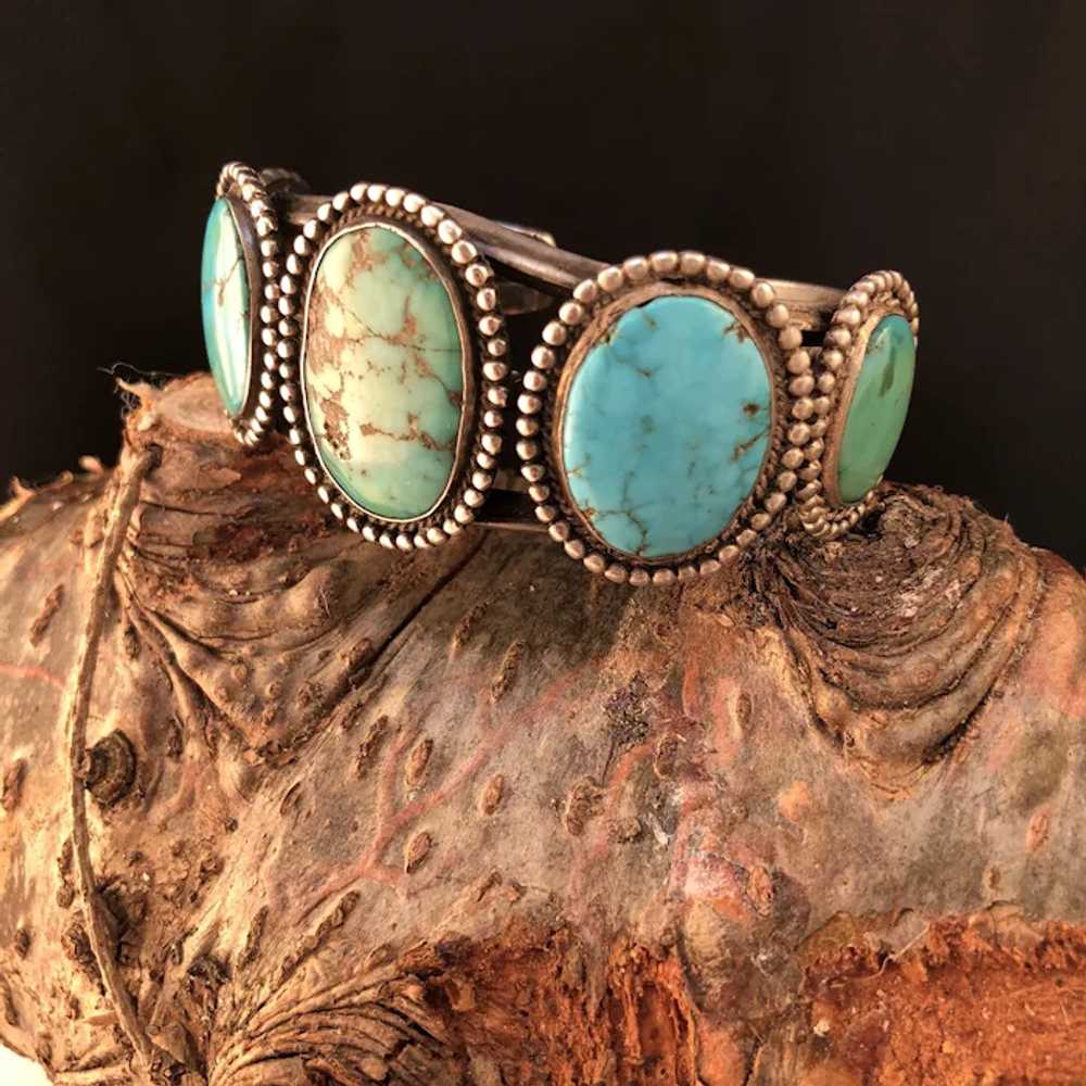 Native American Vintage Turquoise Silver Cuff-Bra… - image 3