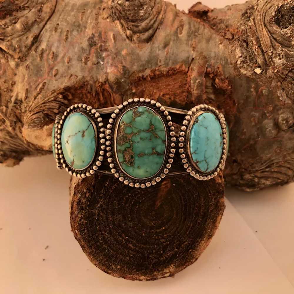 Native American Vintage Turquoise Silver Cuff-Bra… - image 5