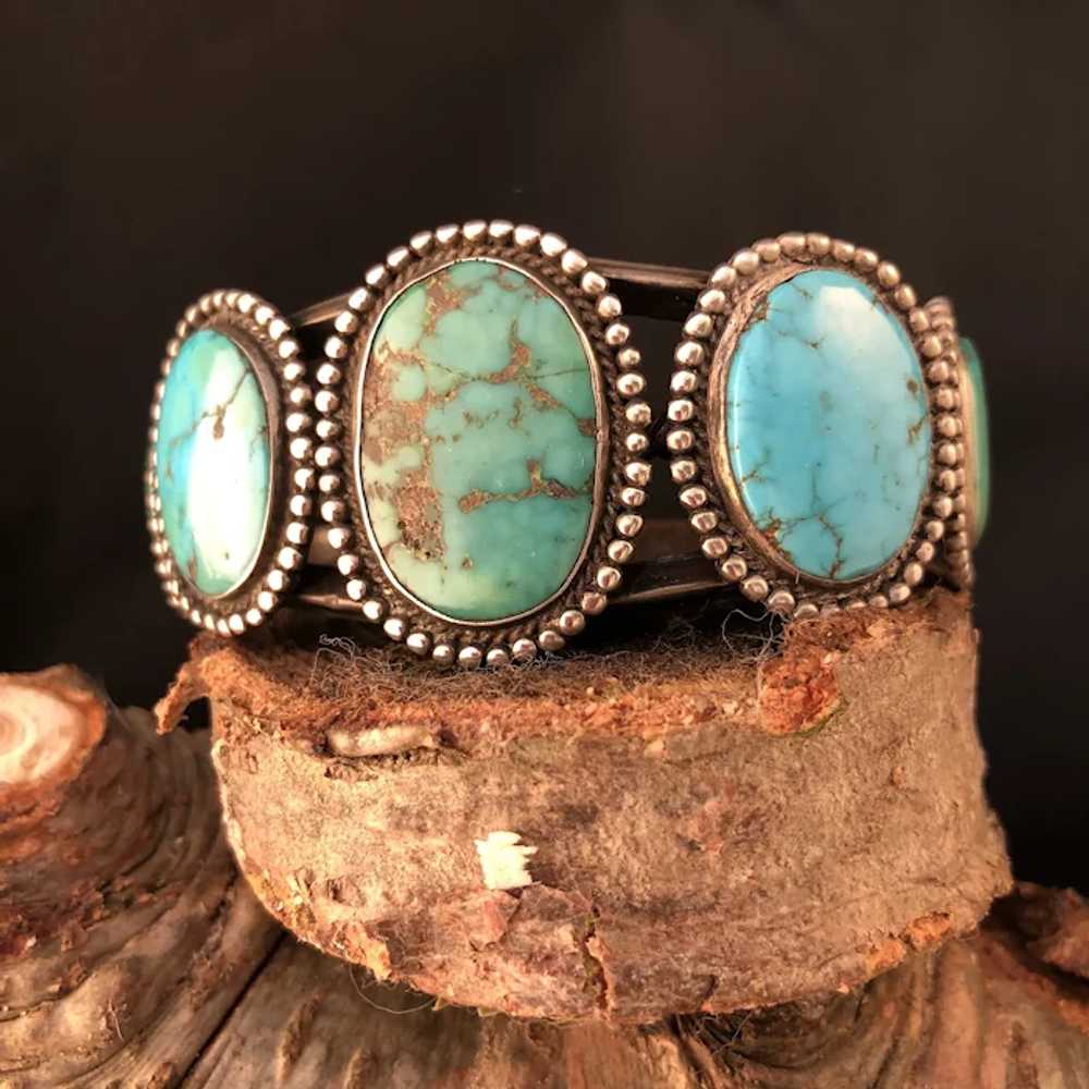 Native American Vintage Turquoise Silver Cuff-Bra… - image 7