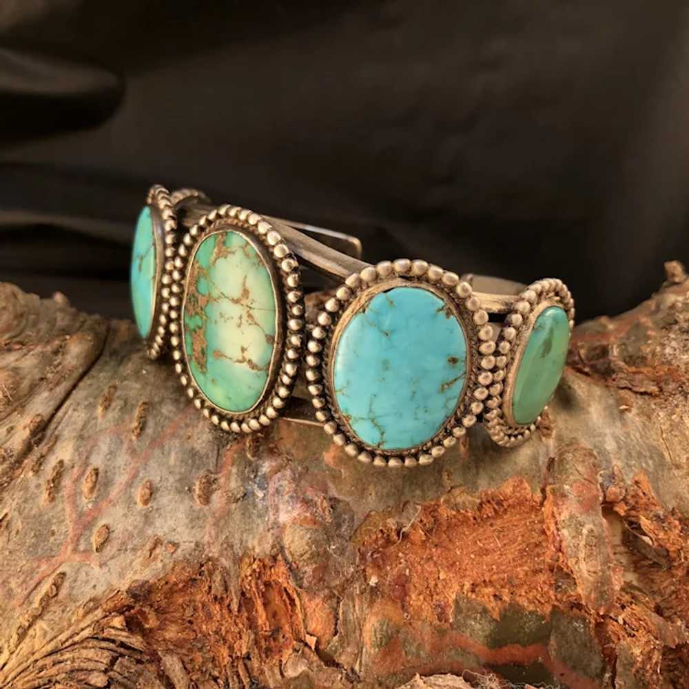 Native American Vintage Turquoise Silver Cuff-Bra… - image 9