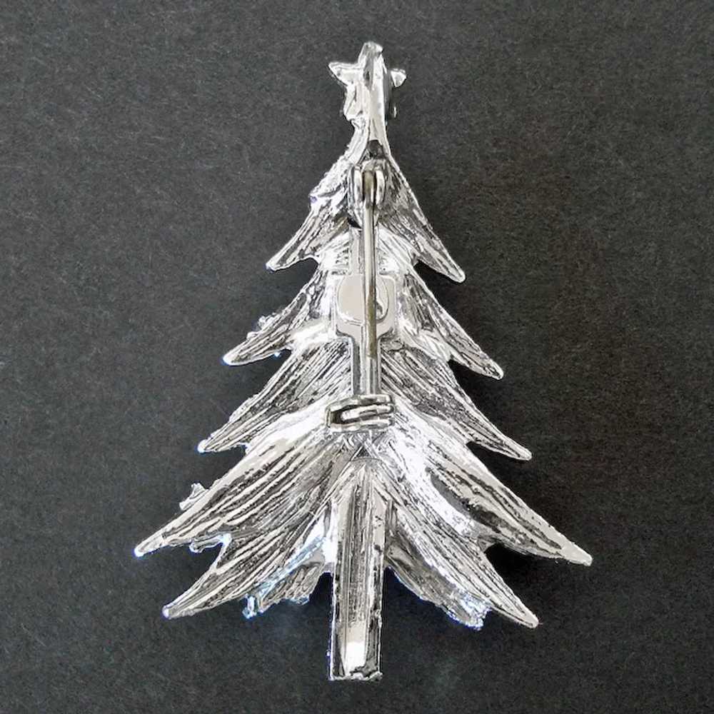 Blue Rhinestones Silvertone Christmas Tree Brooch… - image 2