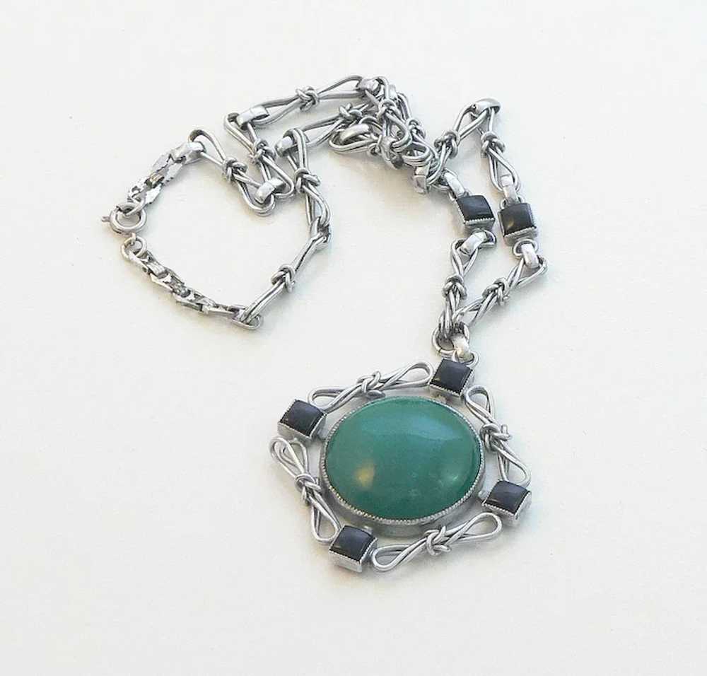 Art Deco Chrome and Glass Pendant Necklace - image 2
