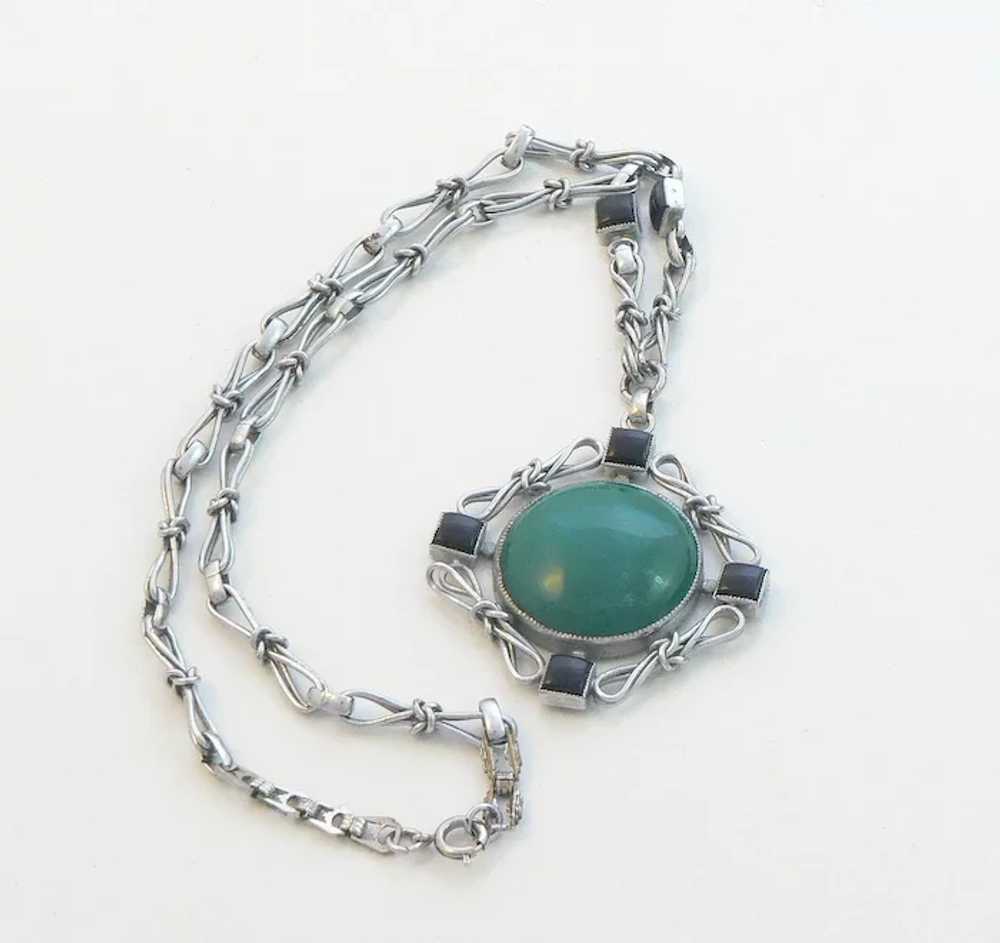 Art Deco Chrome and Glass Pendant Necklace - image 4