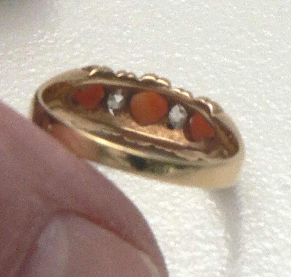 Antique 18K Gold Coral and Diamond Victorian Ring - image 3