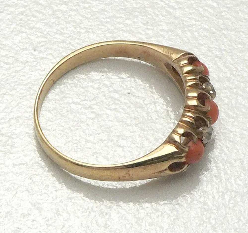 Antique 18K Gold Coral and Diamond Victorian Ring - image 5