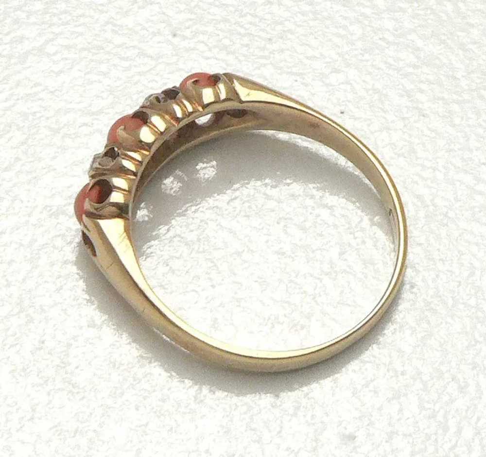 Antique 18K Gold Coral and Diamond Victorian Ring - image 6