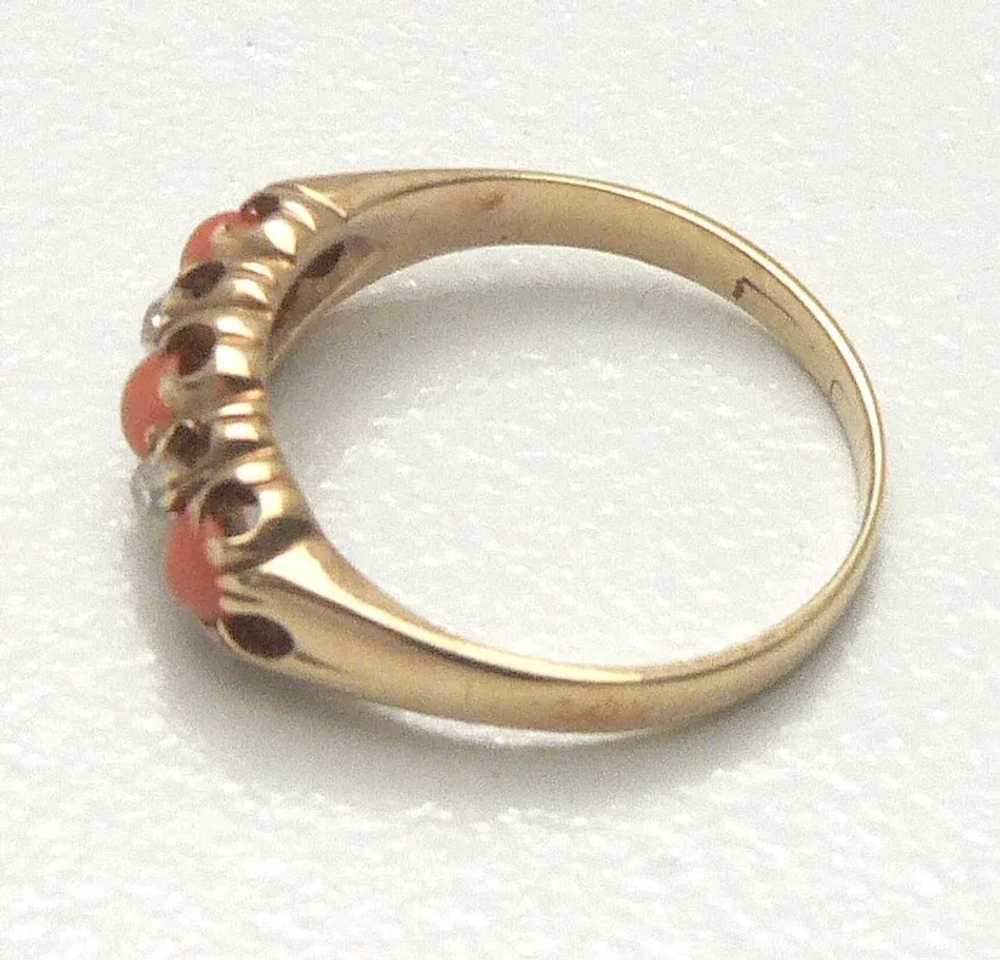 Antique 18K Gold Coral and Diamond Victorian Ring - image 7