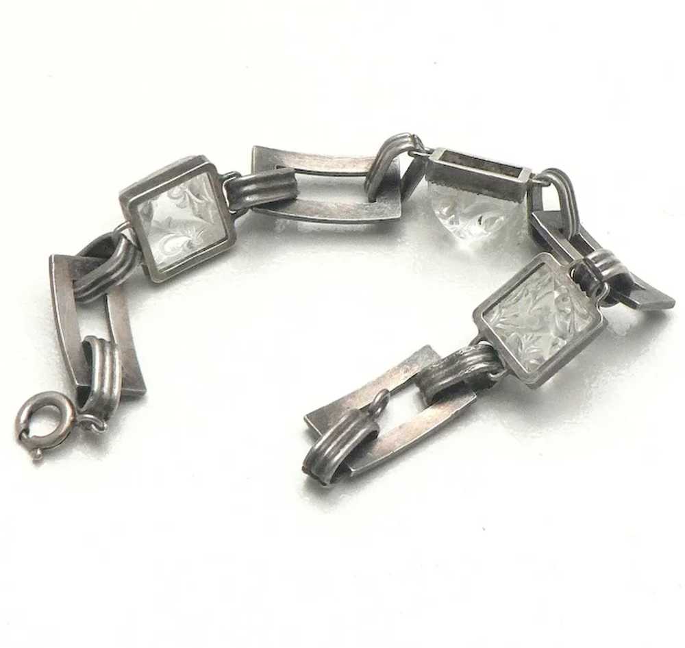 Art Deco Sterling Etched Crystal and Enamel Brace… - image 5