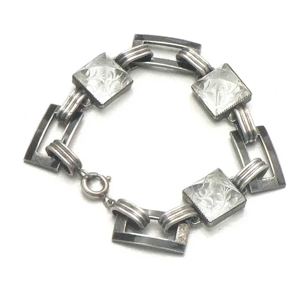 Art Deco Sterling Etched Crystal and Enamel Brace… - image 7