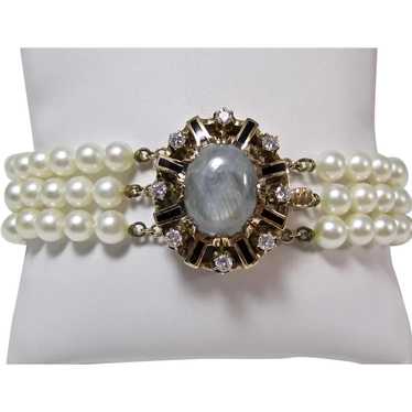 Vintage Estate 1950's Cultured Pearl Star Sapphir… - image 1