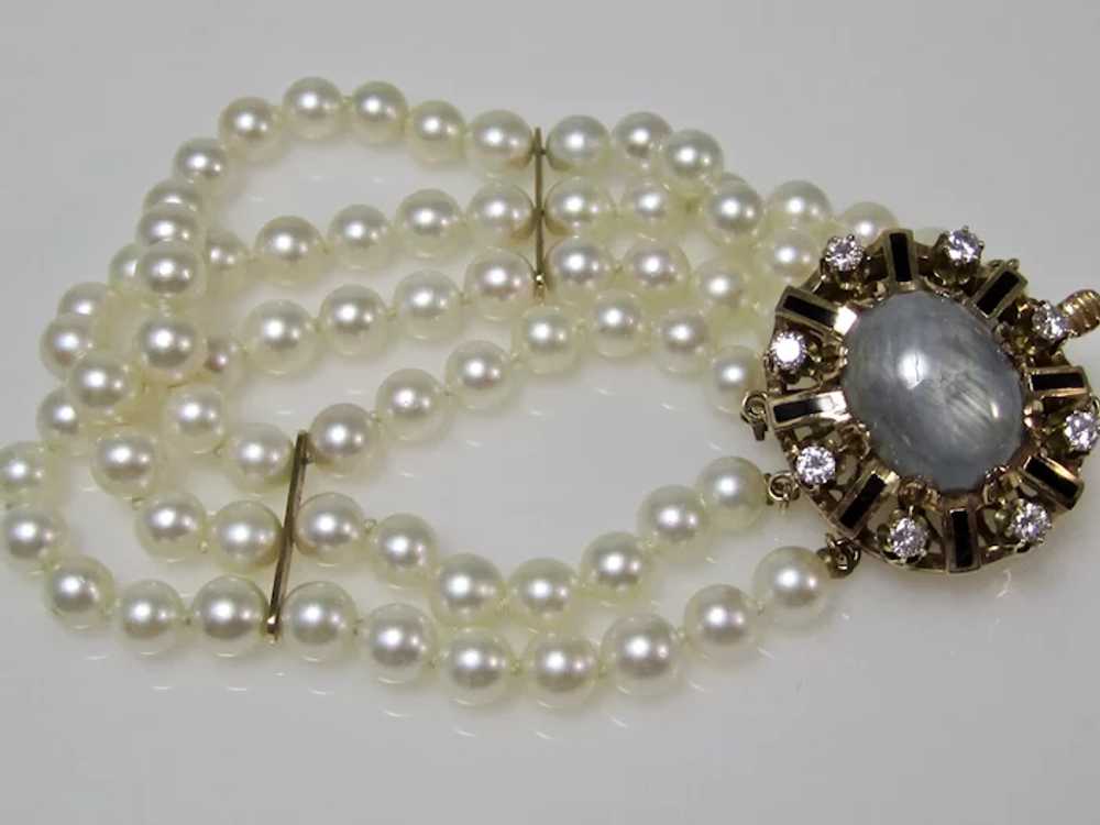 Vintage Estate 1950's Cultured Pearl Star Sapphir… - image 3