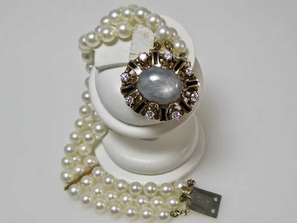 Vintage Estate 1950's Cultured Pearl Star Sapphir… - image 6