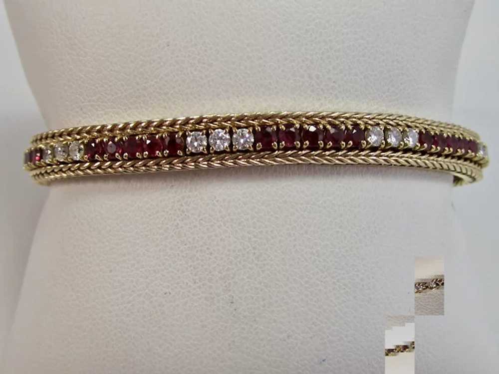 Vintage Estate Natural Ruby & Diamond Bracelet 14K - image 4