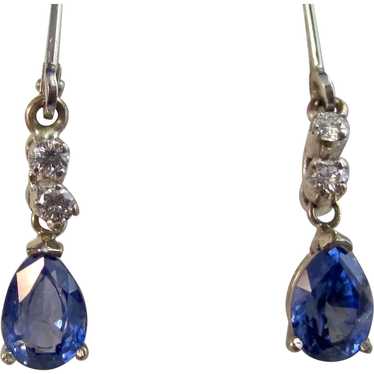 Art Deco Estate Natural Sapphire Diamond Drop Ear… - image 1