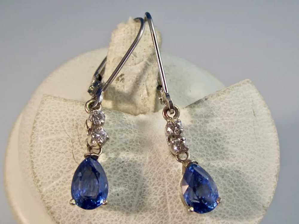 Art Deco Estate Natural Sapphire Diamond Drop Ear… - image 2