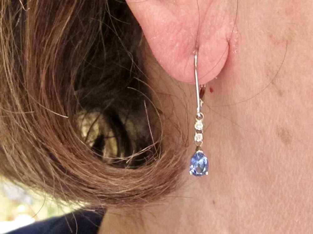 Art Deco Estate Natural Sapphire Diamond Drop Ear… - image 5