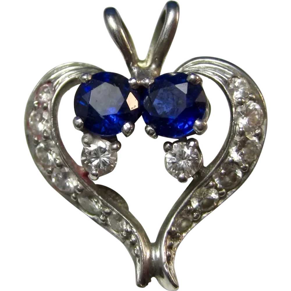 Vintage Estate Heart Shaped Sapphire Diamond Pend… - image 1