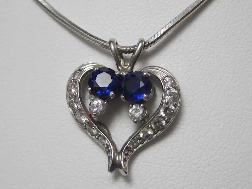 Vintage Estate Heart Shaped Sapphire Diamond Pend… - image 2