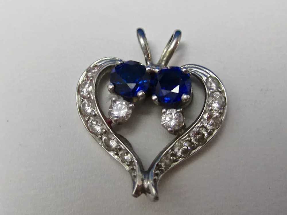 Vintage Estate Heart Shaped Sapphire Diamond Pend… - image 3