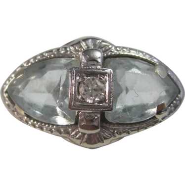 Vintage Emerald Colorless Diamond Ring 14K White Gold Estate