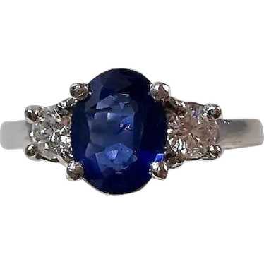 Vintage Estate Natural Sapphire & Diamond 3 Stone 