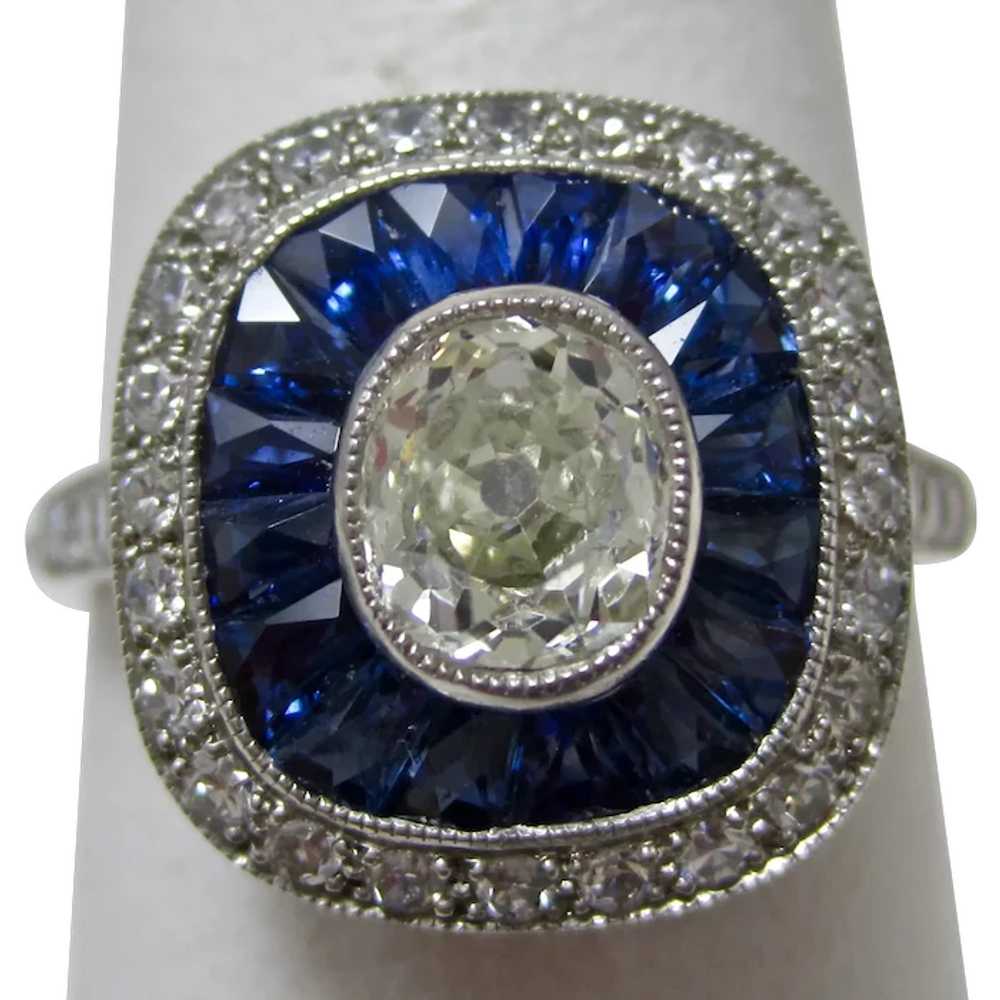 Vintage Estate French Art Deco Diamond & Sapphire… - image 1