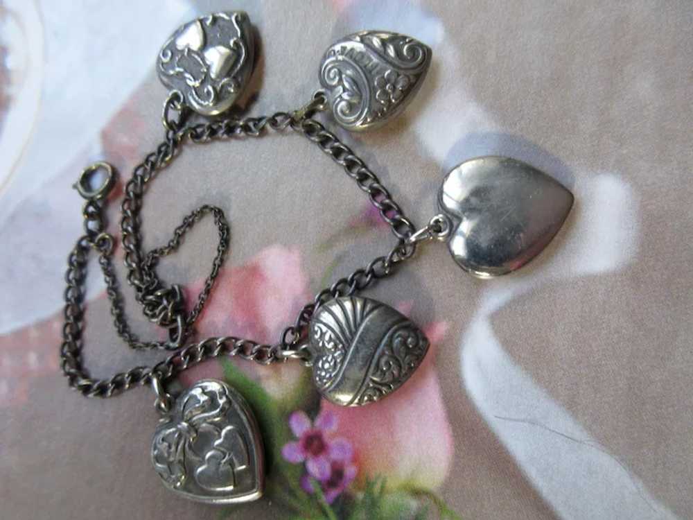 Vintage 1940s Sterling Heart Charm Bracelet, Walt… - image 3