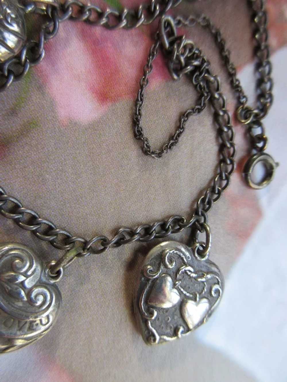 Vintage 1940s Sterling Heart Charm Bracelet, Walt… - image 5