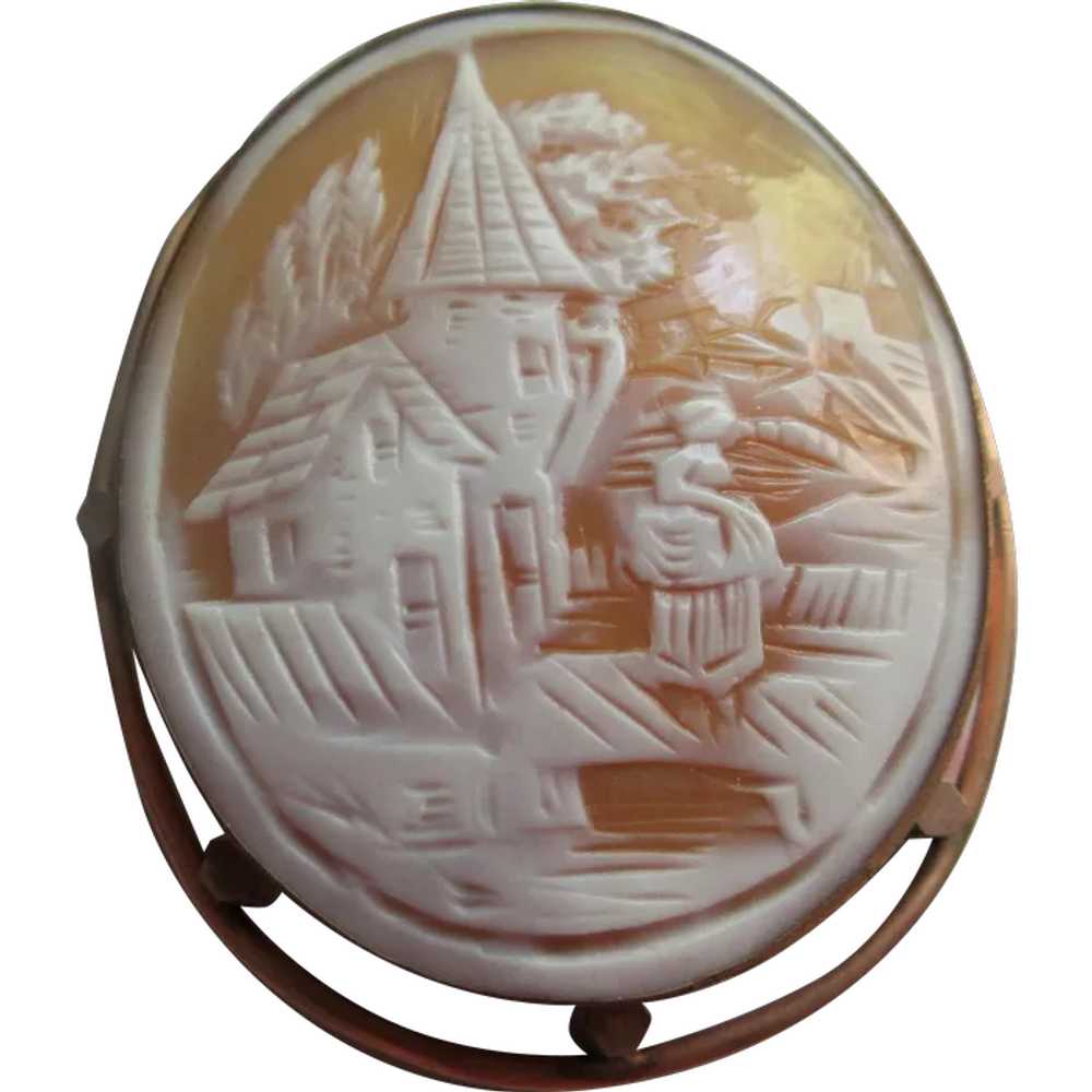 Victorian Scenic Cameo Brooch in Gold Fill - image 1