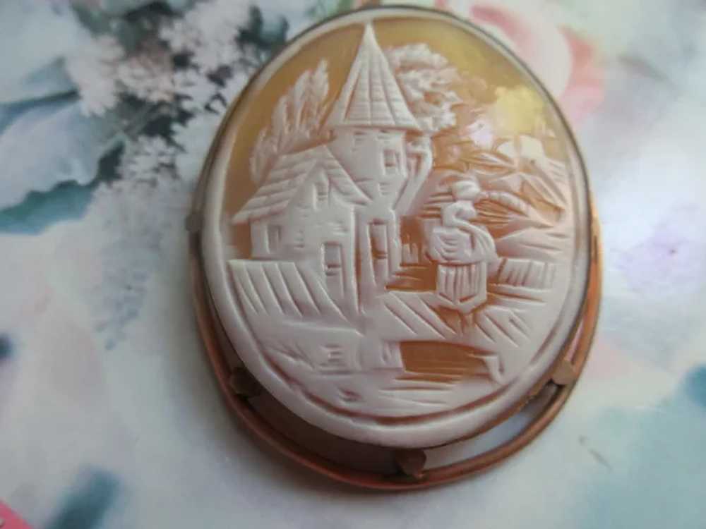 Victorian Scenic Cameo Brooch in Gold Fill - image 2