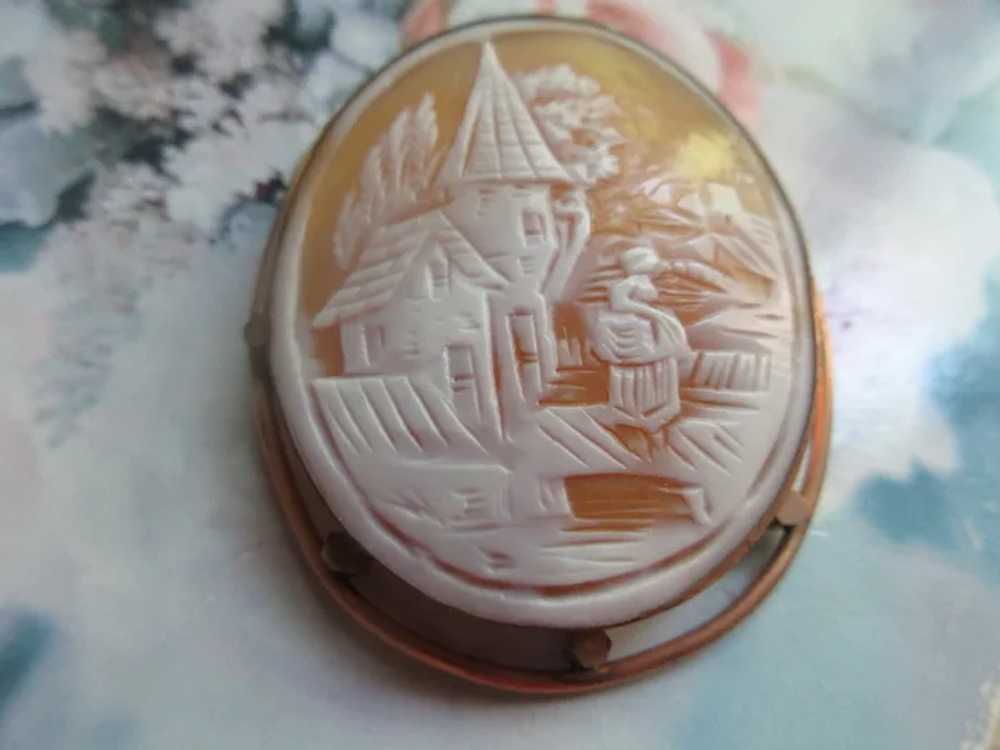 Victorian Scenic Cameo Brooch in Gold Fill - image 4